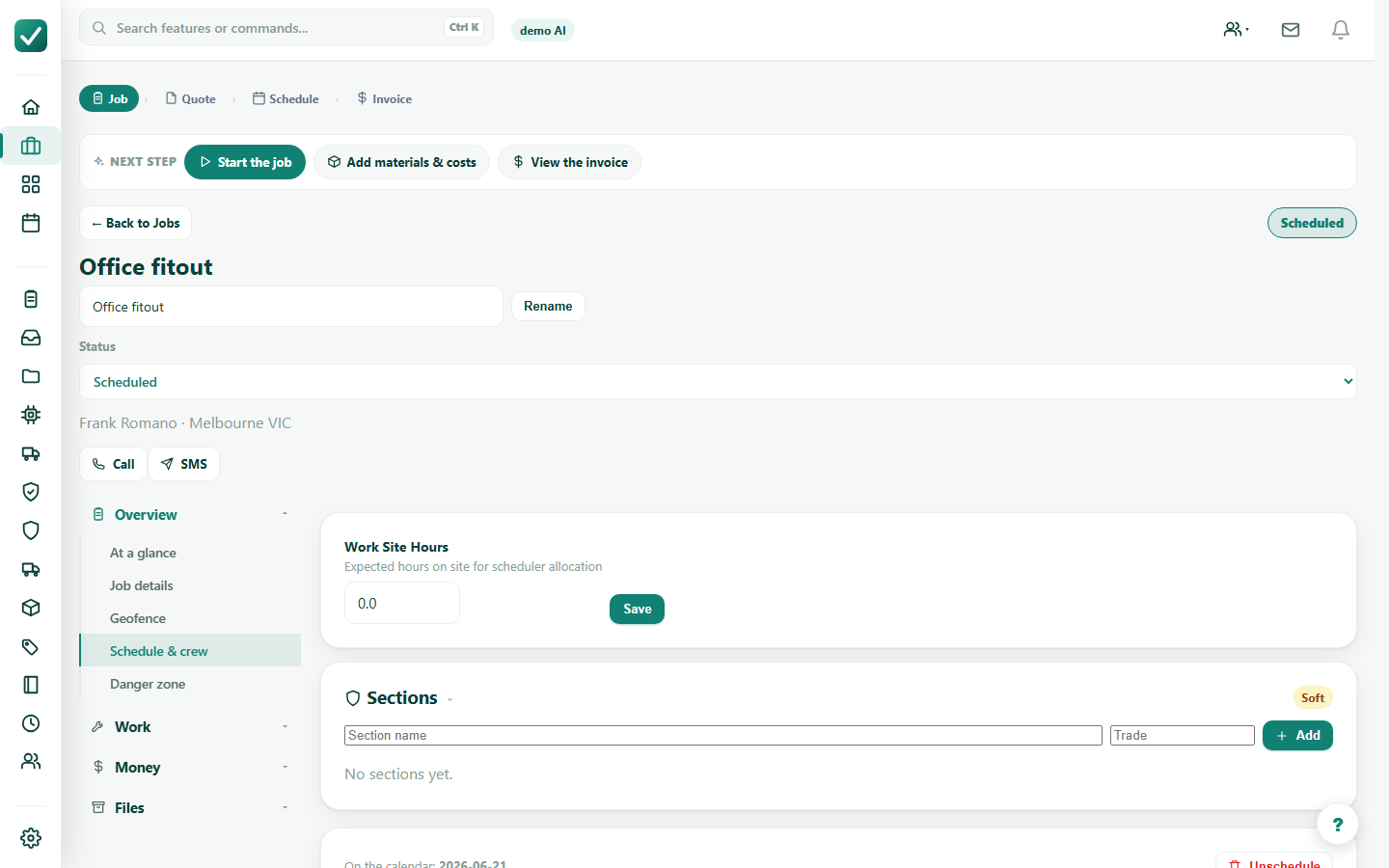 Schedule and dispatch a job - Confirm job schedule